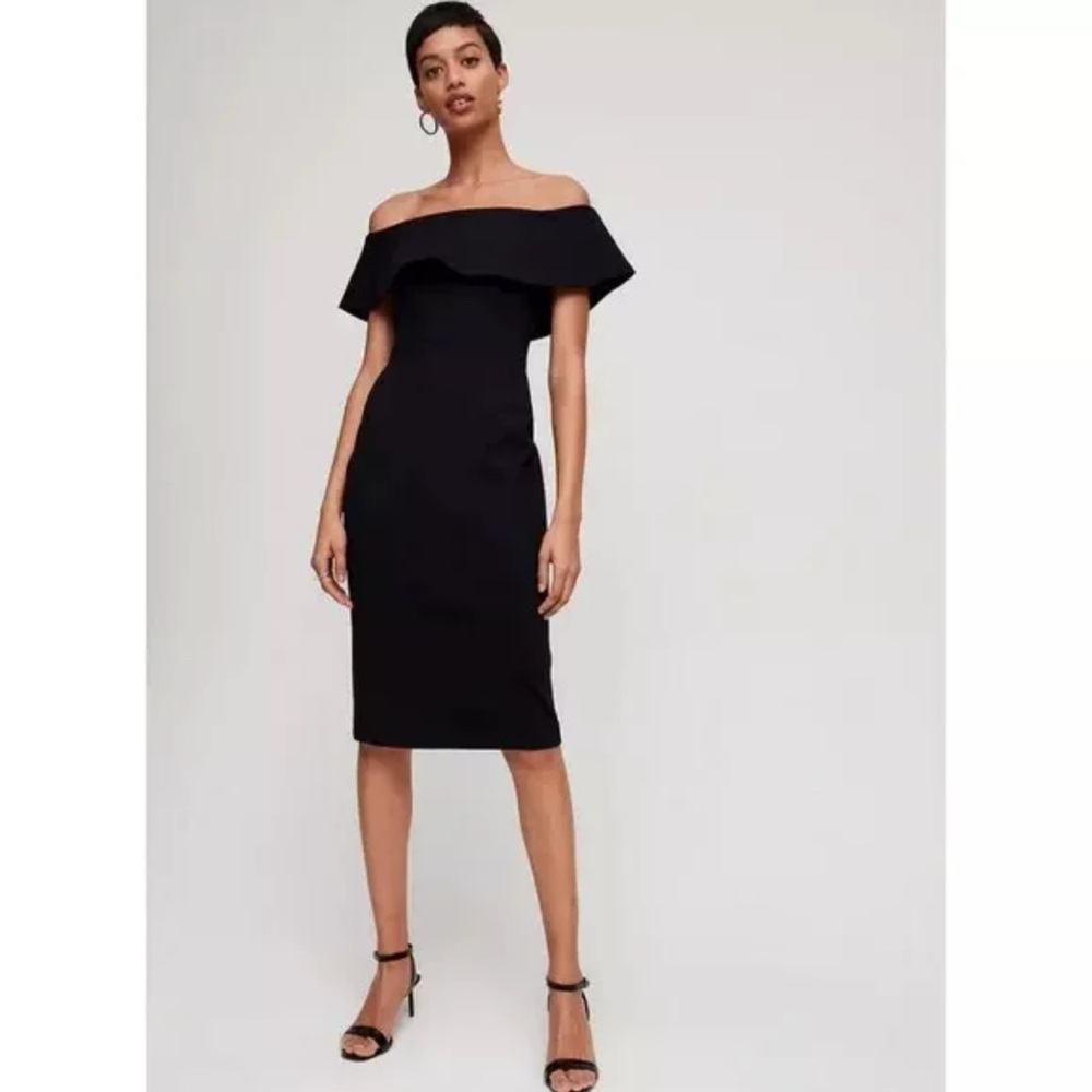 Women’s Babaton Ruslan Off The Shoulder Black Midi Dress Size 10 Classic Formal - Picture 1 of 7